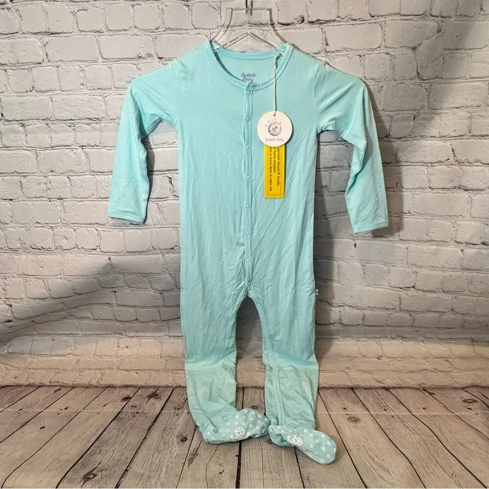 Bubble Baby Powder Blue Snap Bamboo Footie